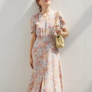Váy nữ dáng dài vintage hoa nhí