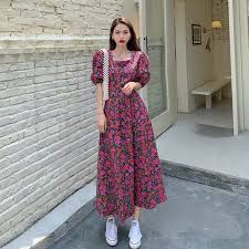 Váy nữ dáng dài vintage tay bồng